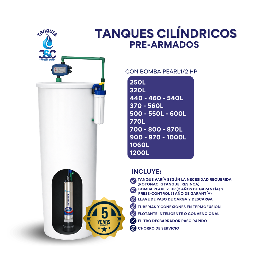 Tanque con Bomba Sumergible Pearl 1/2 hp